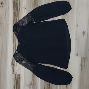 Metaphor black long sleeve blouse with lace details. SZ S.